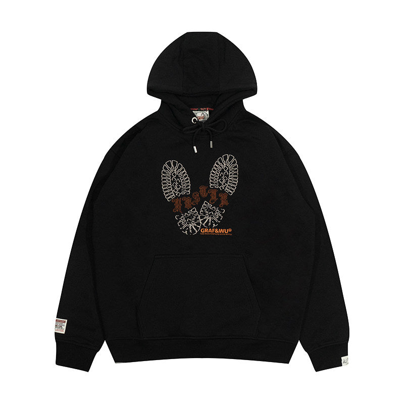 GRAF&WU Hustle Shoeprint Fleece Hoodie Fashion Streetwear Sweatshirt