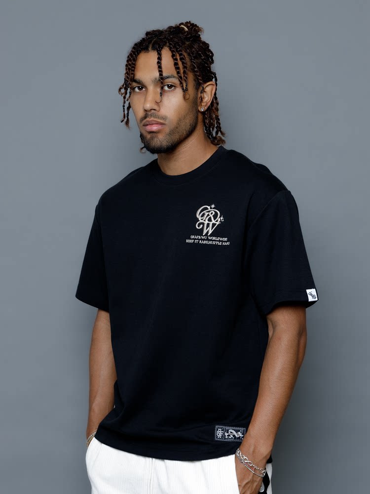 GRAF&WU Brand Letter 3D Embroidered Cooling Causal Loose T-Shirt