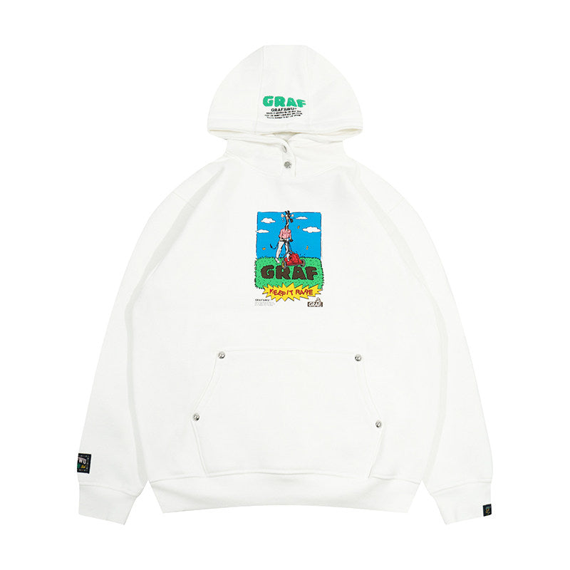GRAF&WU Weed-removing Giraffe Print Fleece Loose Streetwear Hoodie
