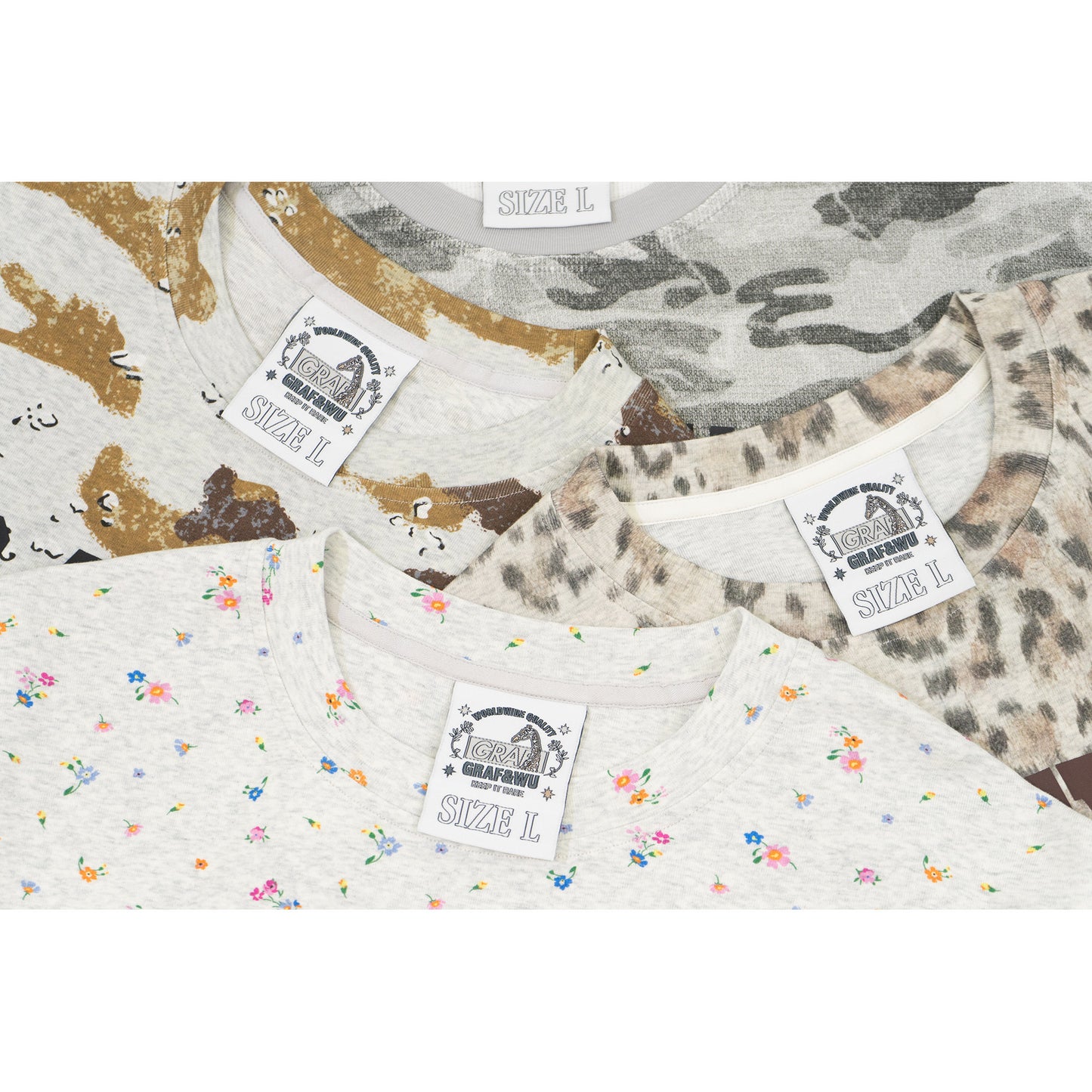 GRAF&WU Mini Floral Leopard Camouflage Print Cotton T-shirt