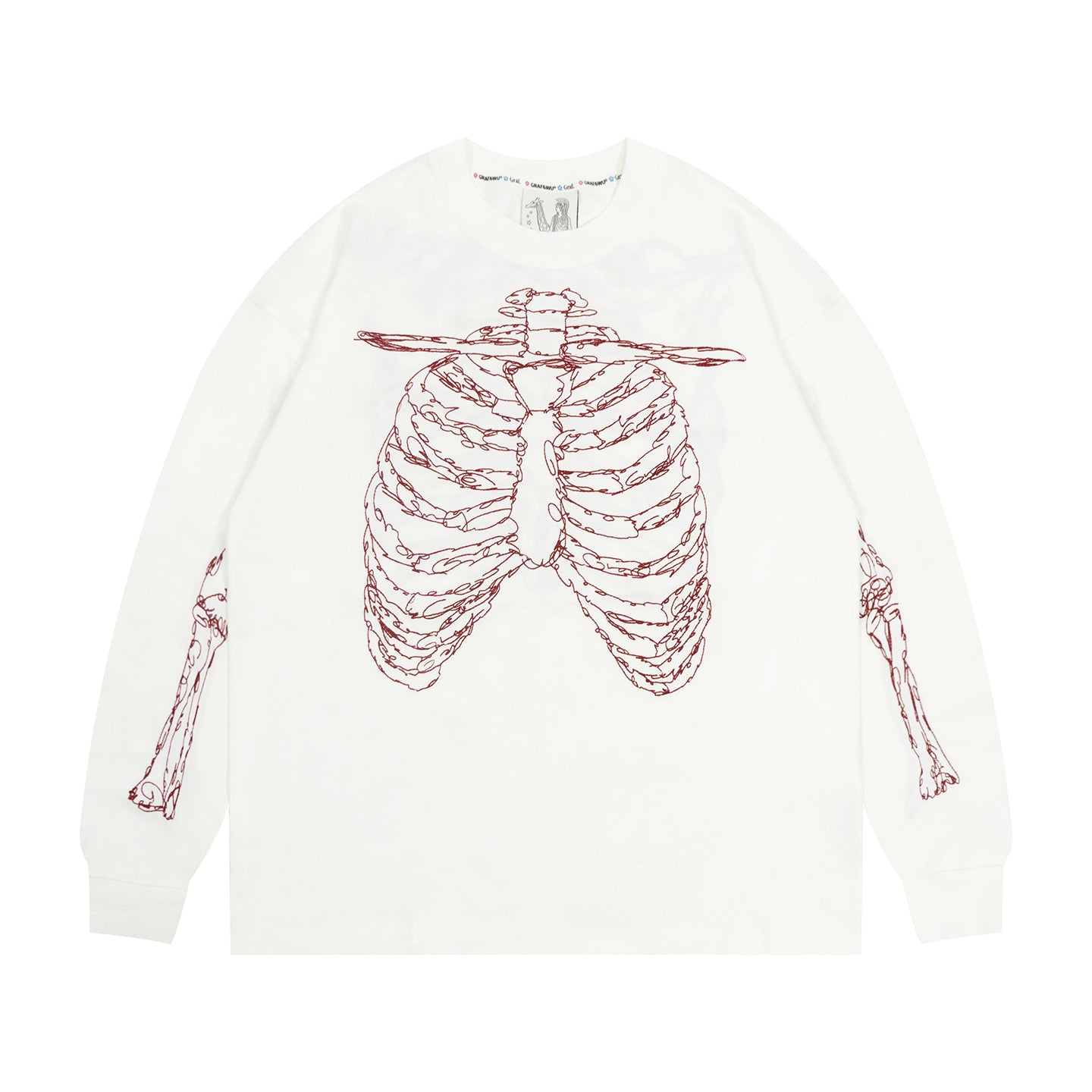 GRAF&WU Skeleton Rib Cage Graphic Long Sleeve Shirt