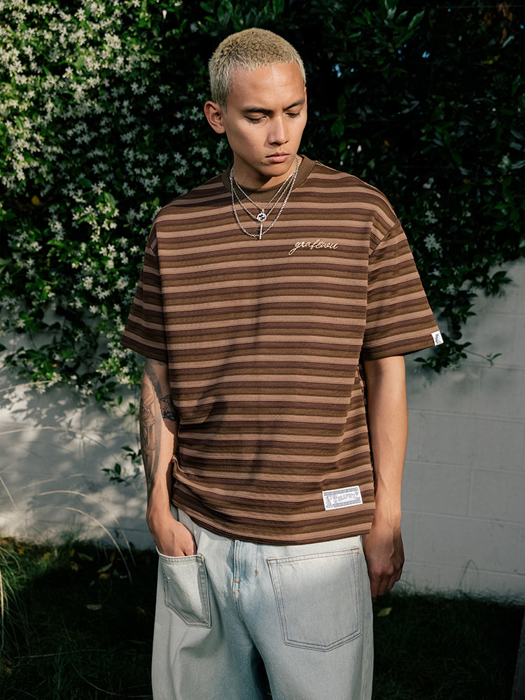GRAF&WU Embroidered 3D Textured Stripes T-shirts