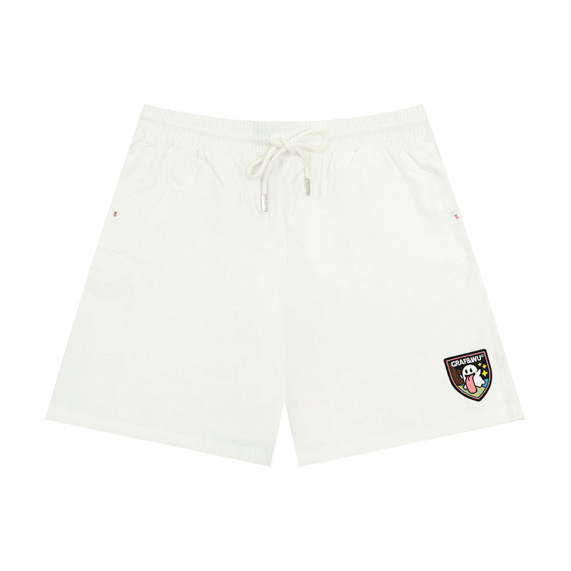 GRAF&WU Cute Button Embroidered Patch Vacation Lightweight Shorts