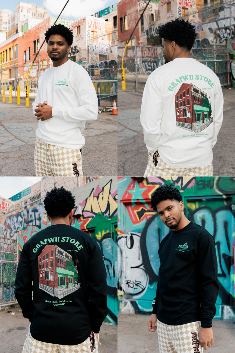 GRAF&WU Classic Old House Giraffe Shop Pattern Long-Sleeve Shirt