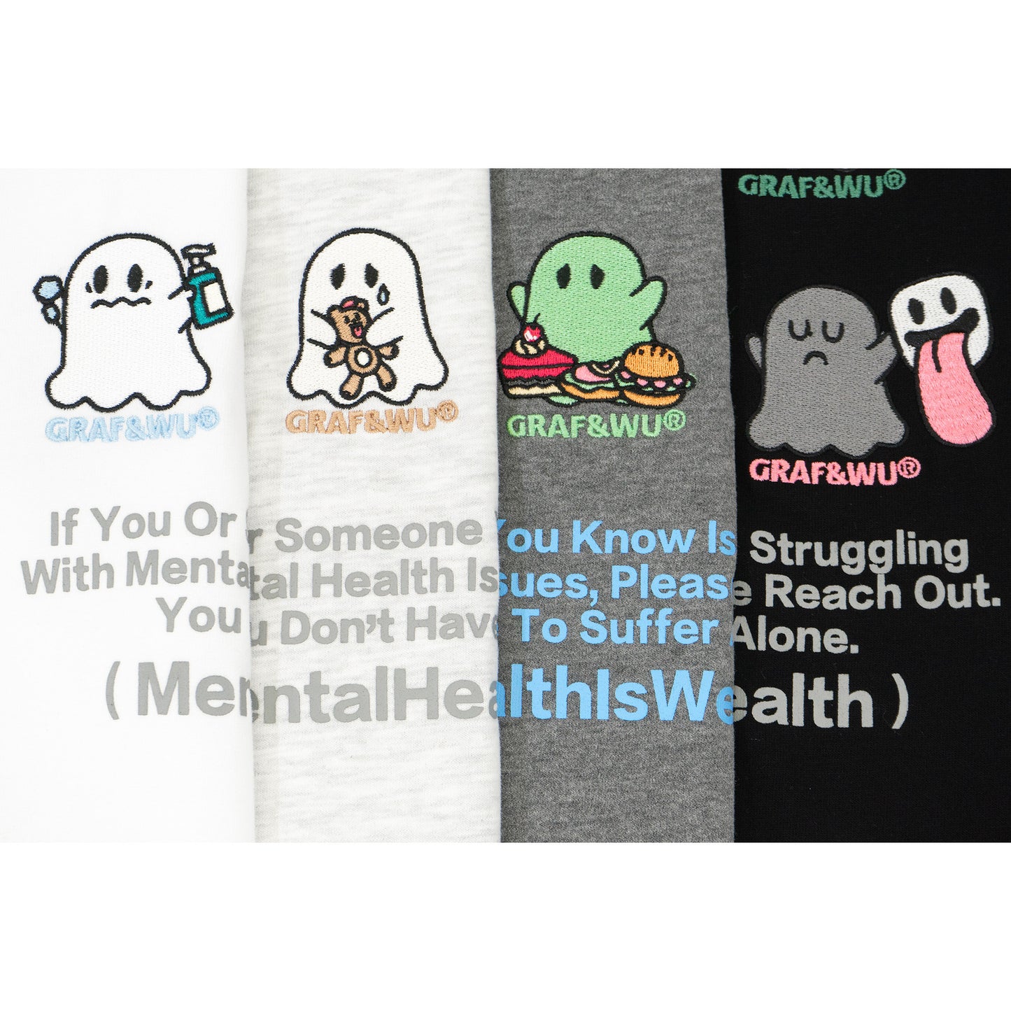 GRAF&WU 12 Mental Healing Cute Ghost Characters T-shirts