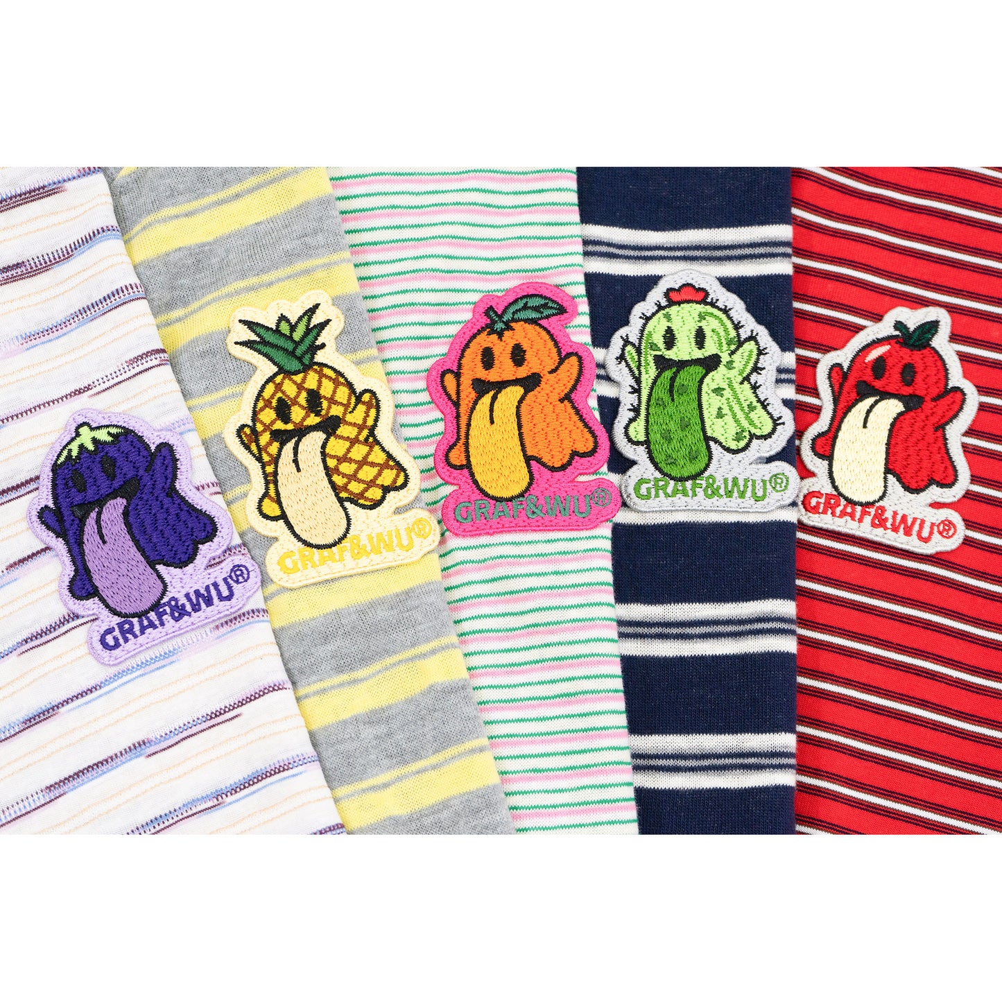 GRAF&WU OG Cute Ghost Angel Devil Embroidered Colorful Striped T-Shirt