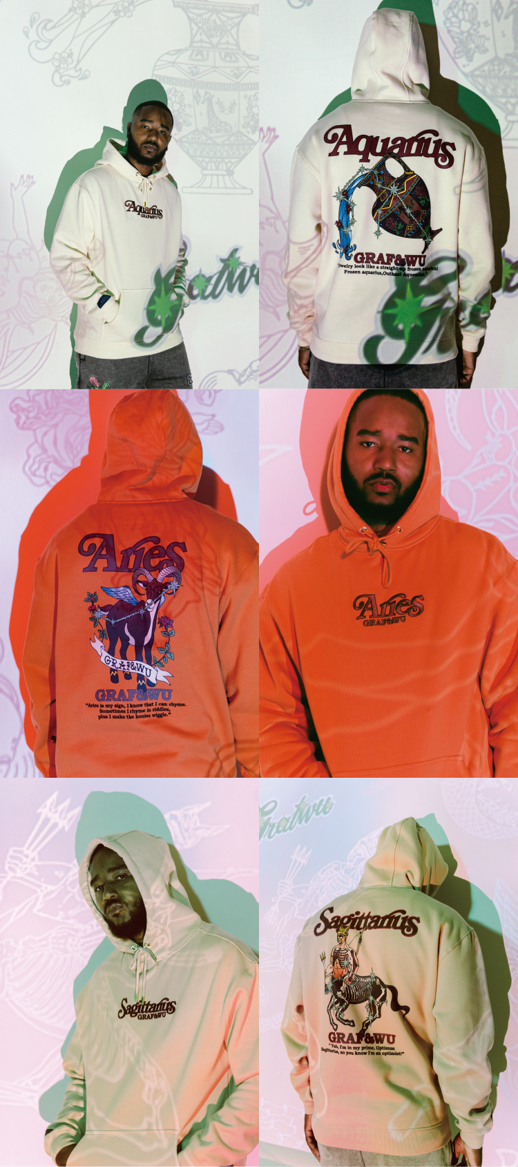 GRAF&WU 12 Constellation Rap Lyrics Embroidery Print Hoodie