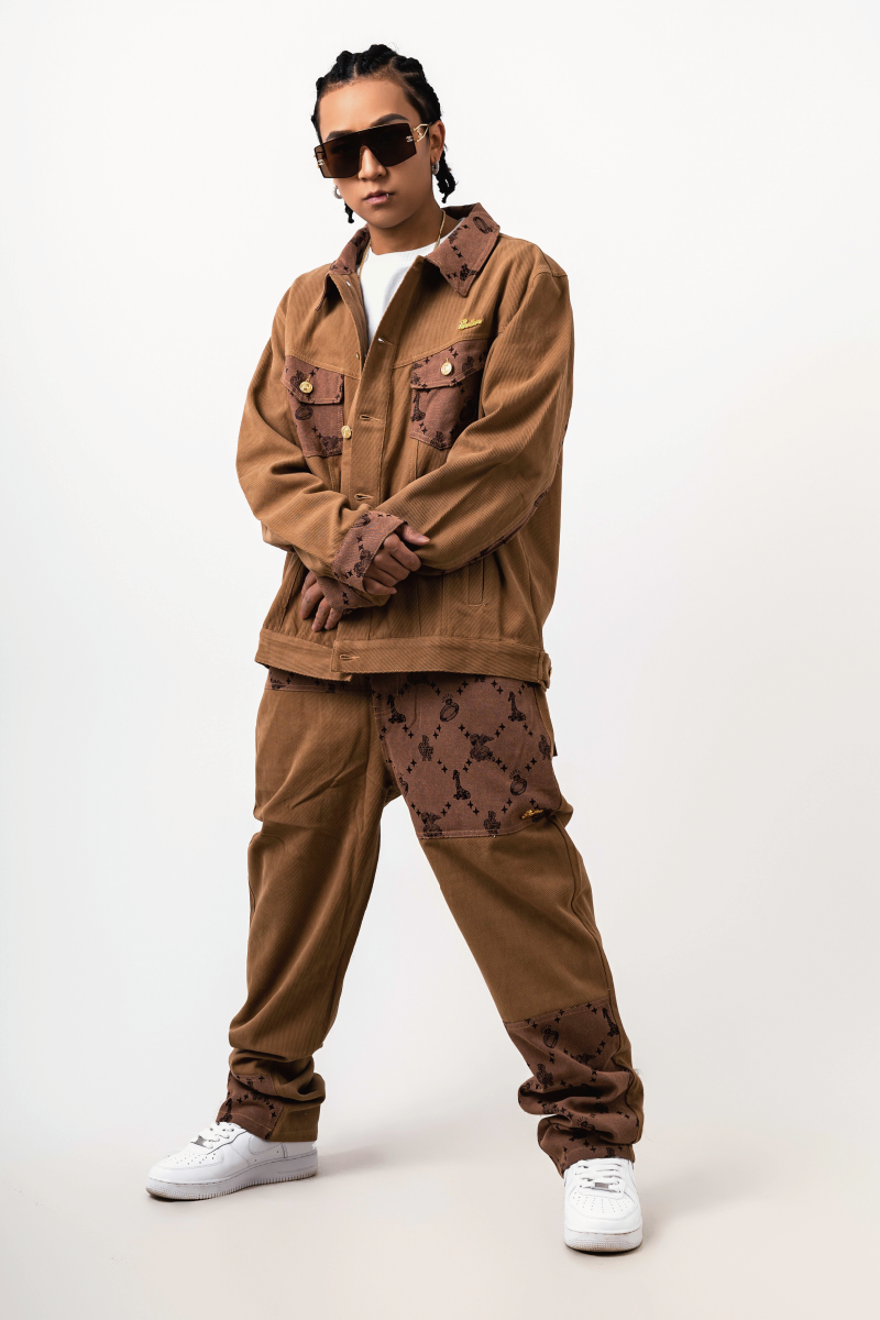 GRAF&WU Fashion Spliced Canvas Workwear Loose Trousers