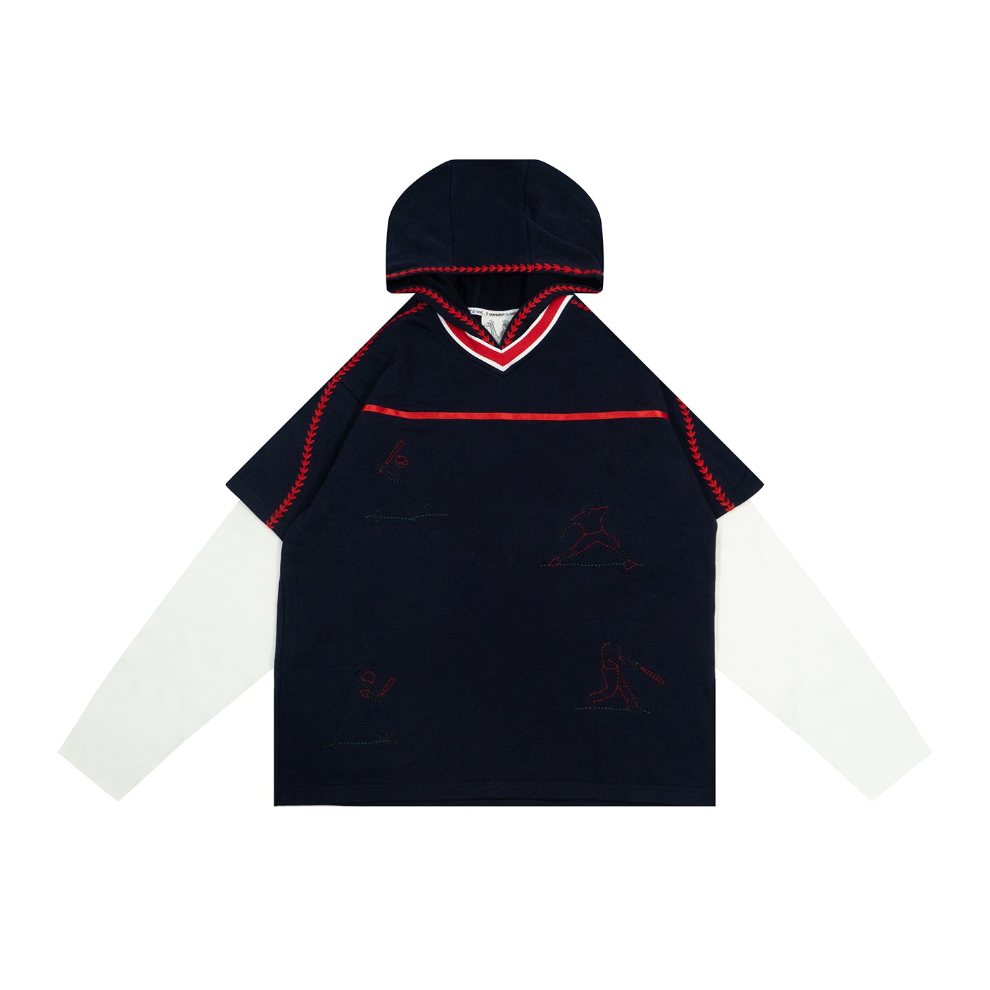 GRAF&WU Handmade Embroidered Baseball Man Layered-style Hoodie