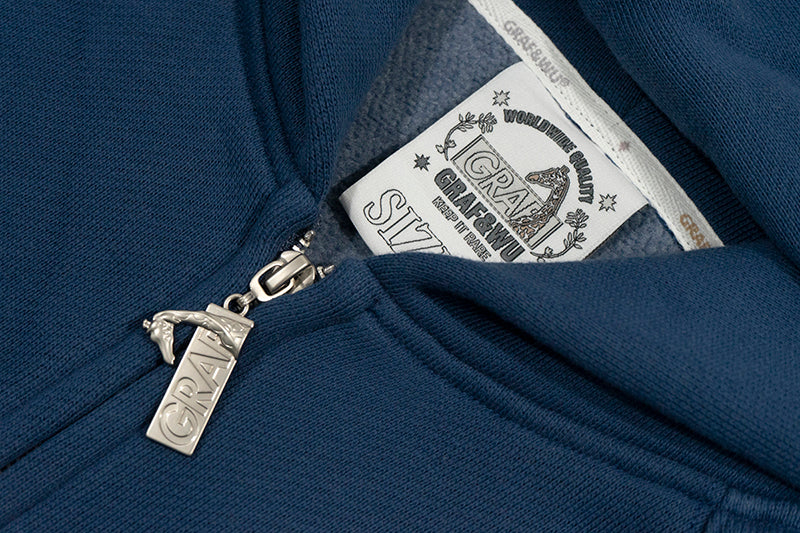 GRAF&WU Zip-up Hoodie Metal Deer Emblem Thick Fleece Cardigan