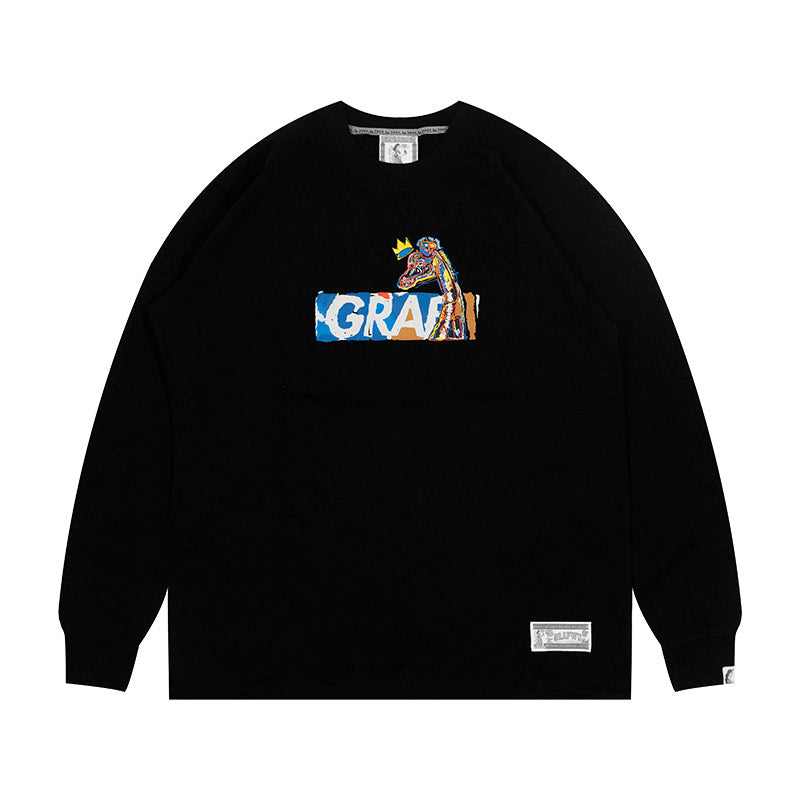 GRAF&WU Basquiat Graphic Print Loose Long Sleeve Shirt