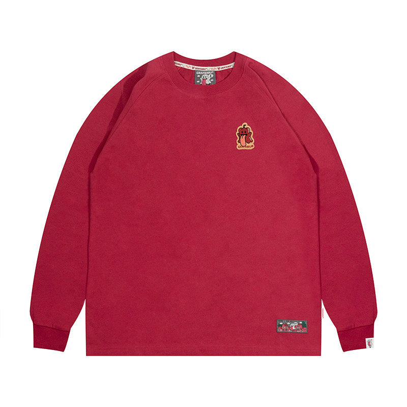 GRAF&WU Vegetable Cute Ghost Character Embroidered Long Sleeve Shirt