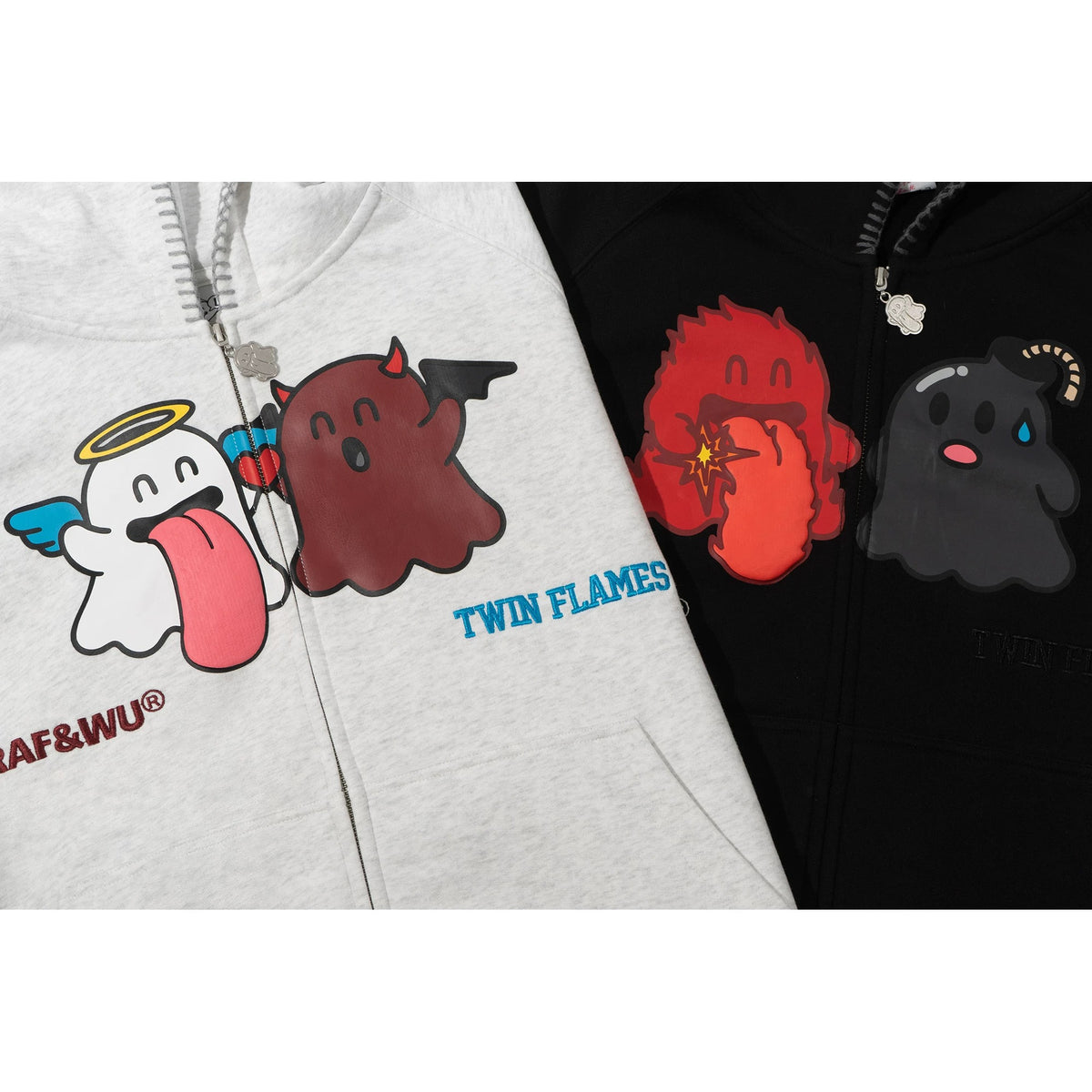 GRAF&WU Twin Flame Cute Ghost Stitching Loose Striped Couple's Sweatshirt Cardigan