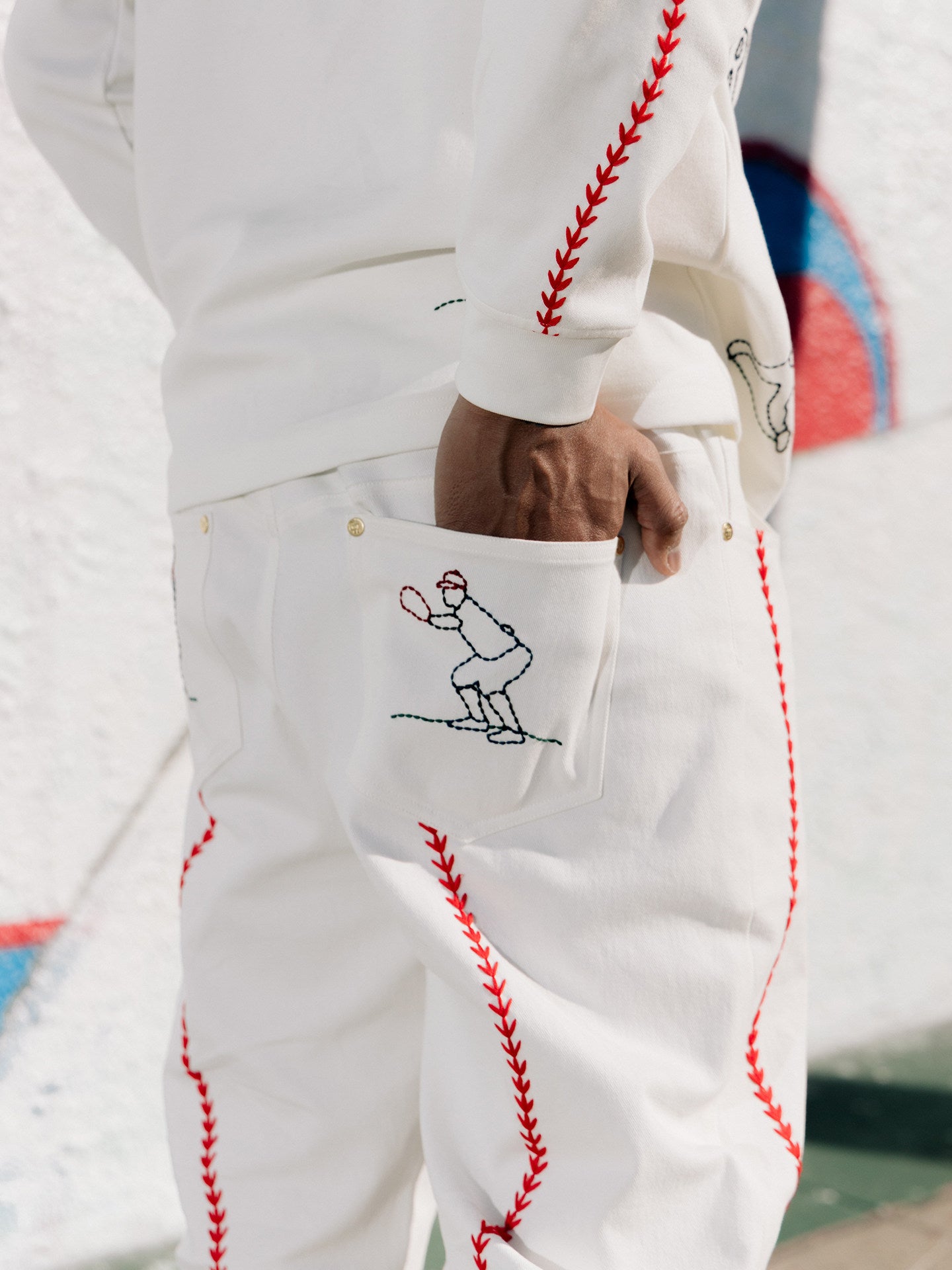 GRAF&WU Baseball Figure Handmade Embroidered Fashion Pants