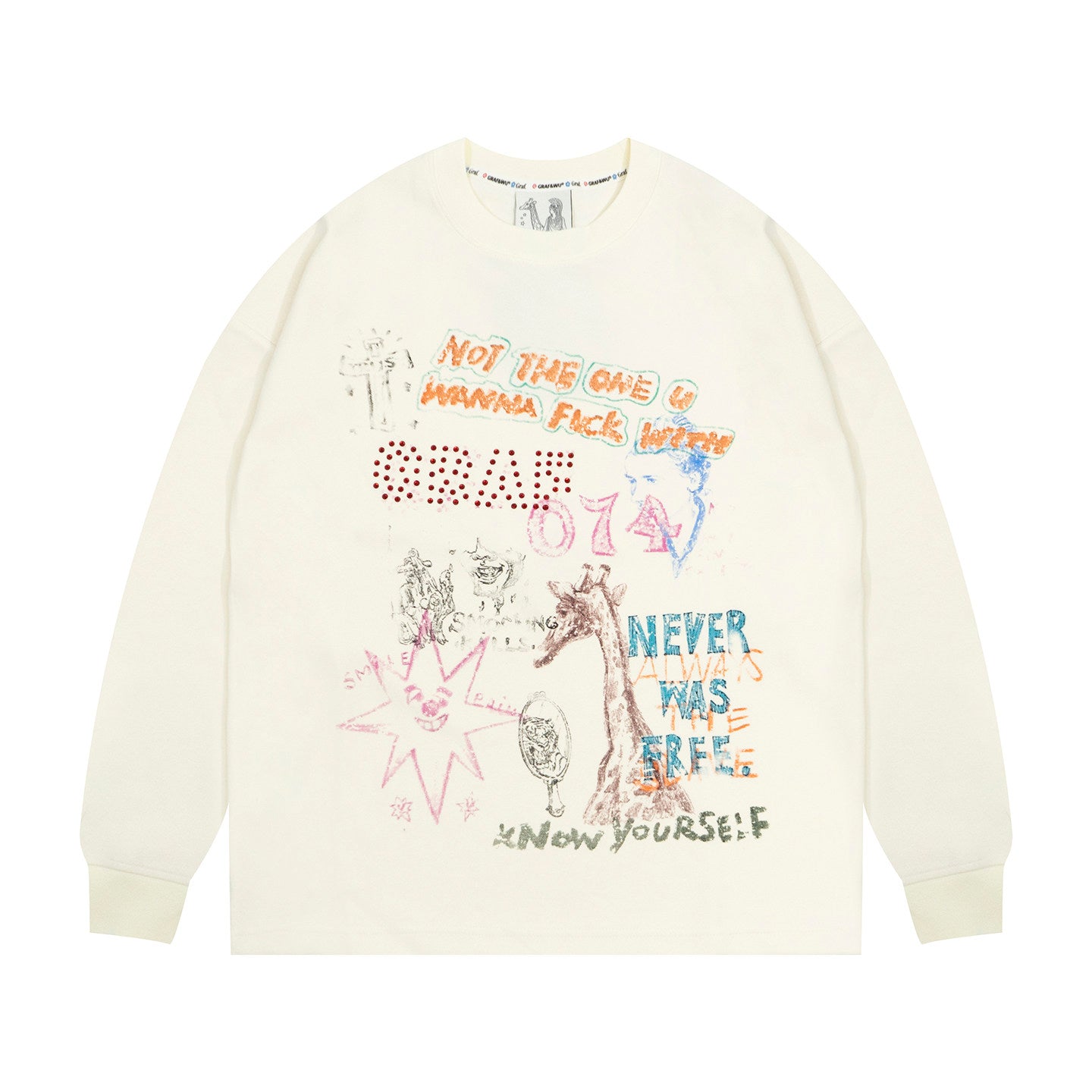 GRAF&WU Graffiti Red Rhinestone Pearl Fashion Long Sleeve Shirt