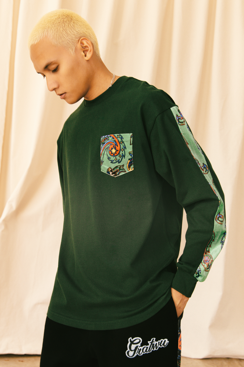 GRAF&WU Paisley Velvet Patchwork Pattern Long-Sleeve Shirt