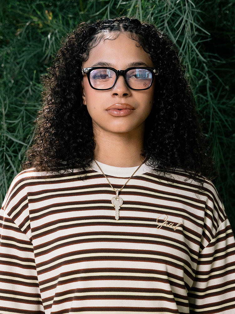 GRAFWU Simple Letter Embroidery Stripes T-Shirts