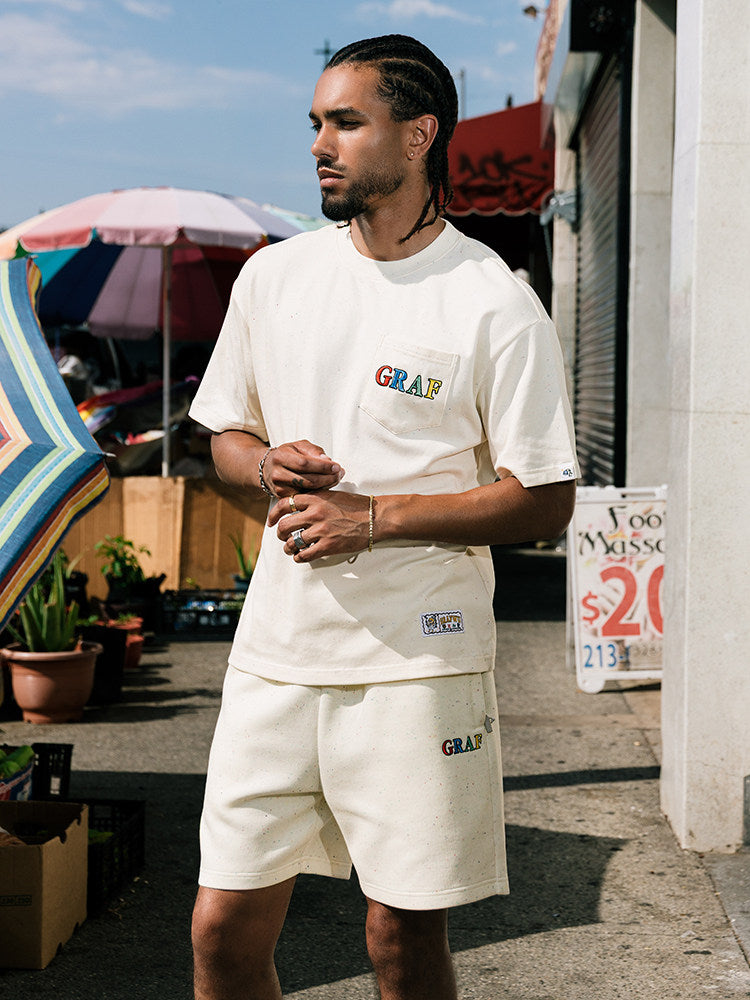 GRAF&WU Colorful Letter Embroidered Cozy Athletic Casual Shorts