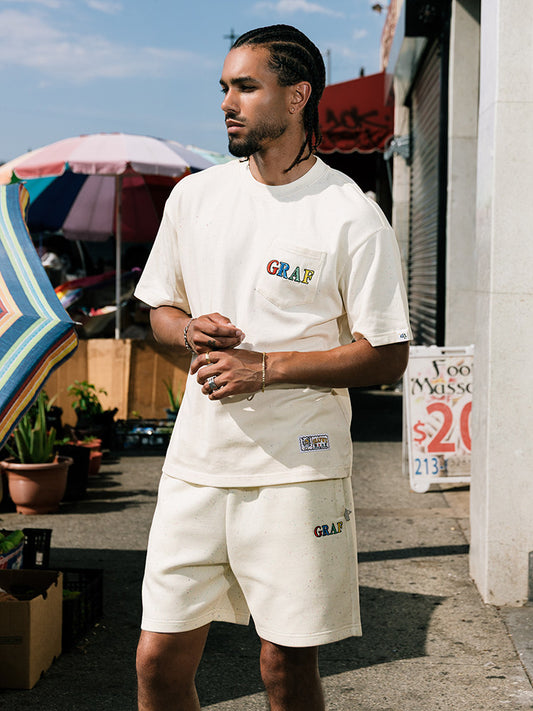 GRAF&WU Colorful Letter Embroidered Cozy Athletic Casual Shorts