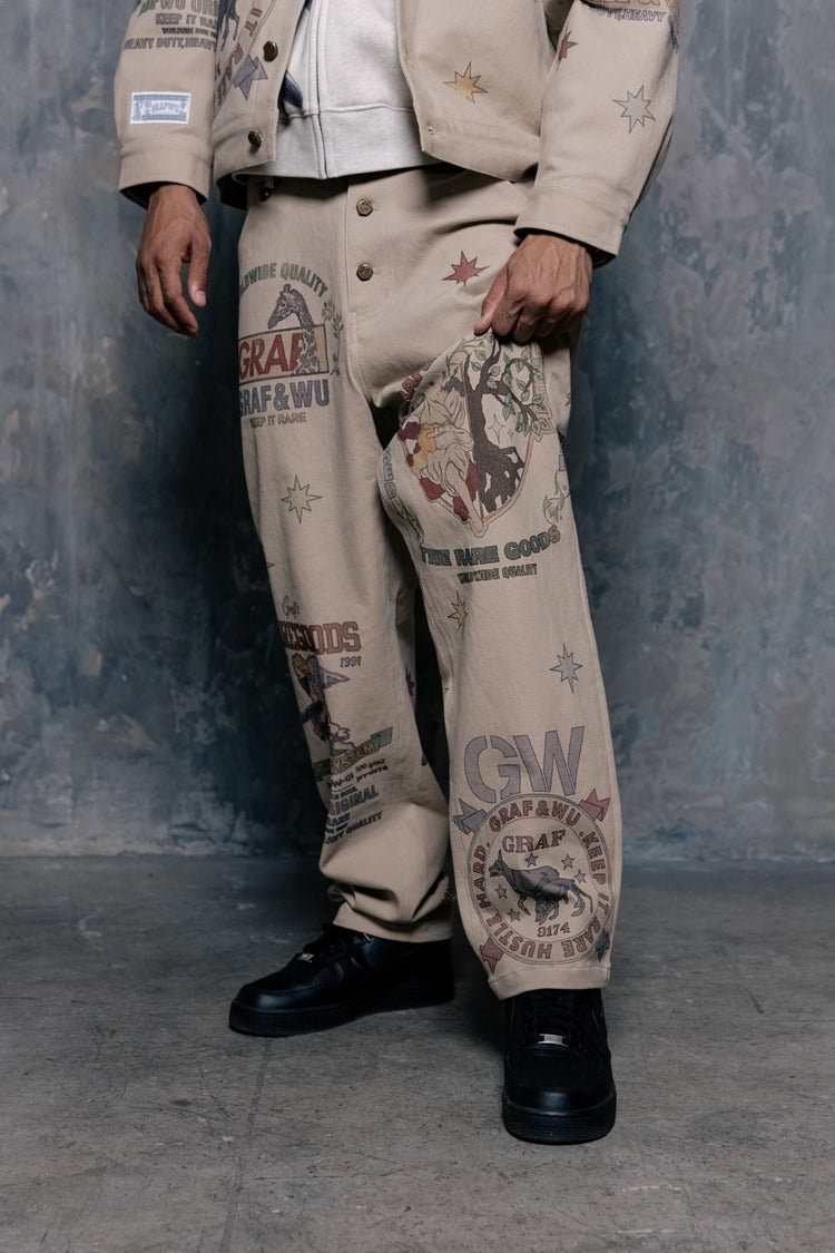 GRAF&WU Brand LOGO Angel Goddess Printing Cargo Pants