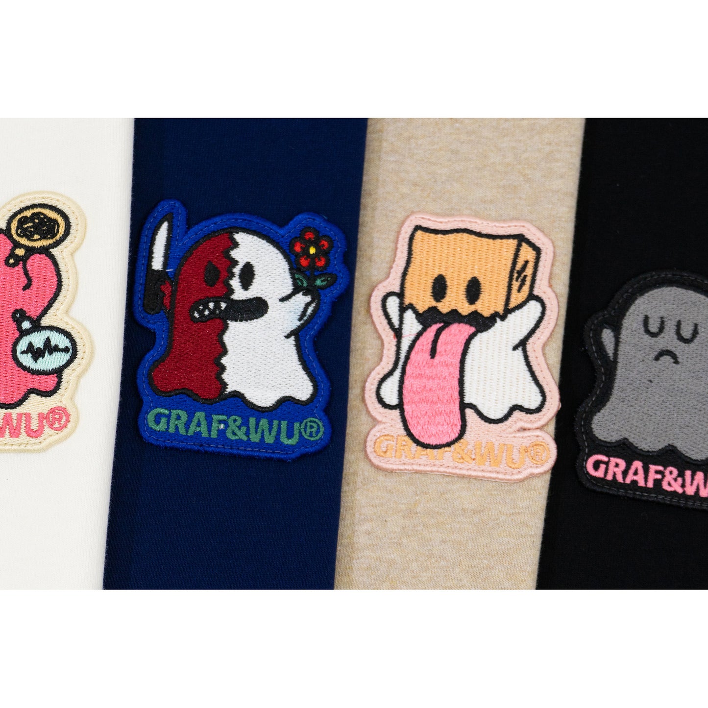 GRAF&WU Mental Health Series Cute Ghost Embroidery Graphic T-Shirt