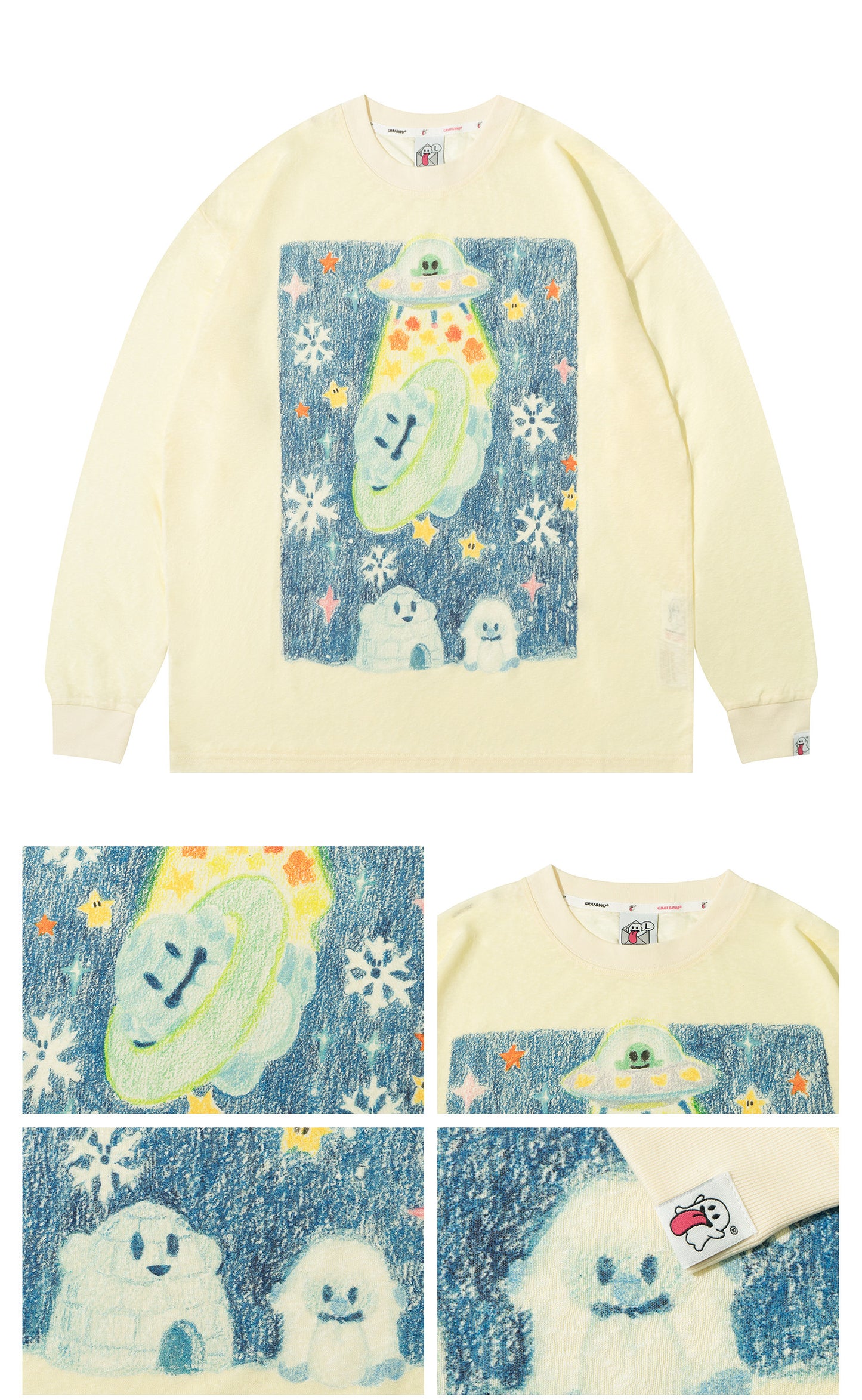 GRAF&WU Tencel Thin Long-Sleeve Cute Ghost Planet Art Shirt