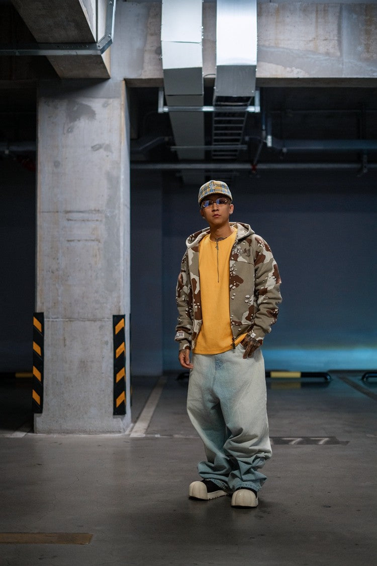 GRAF&WU AK47 Angel Desert Camouflage Streetwear Short Zip-up Hoodie