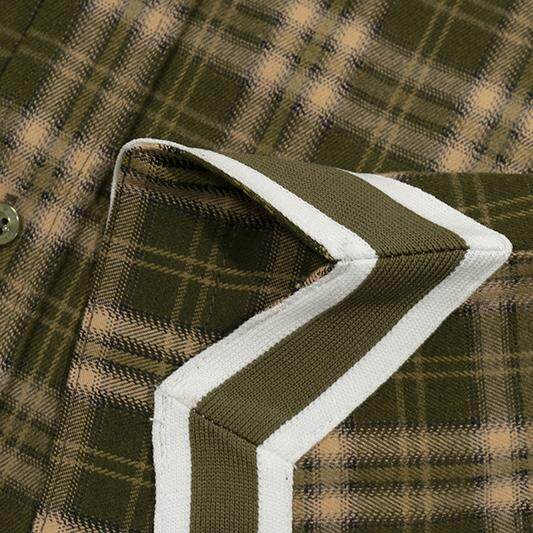 GRAF&WU Embroidered Plaid Button Up Shirt Ribbed Trim Oversized Streetwear
