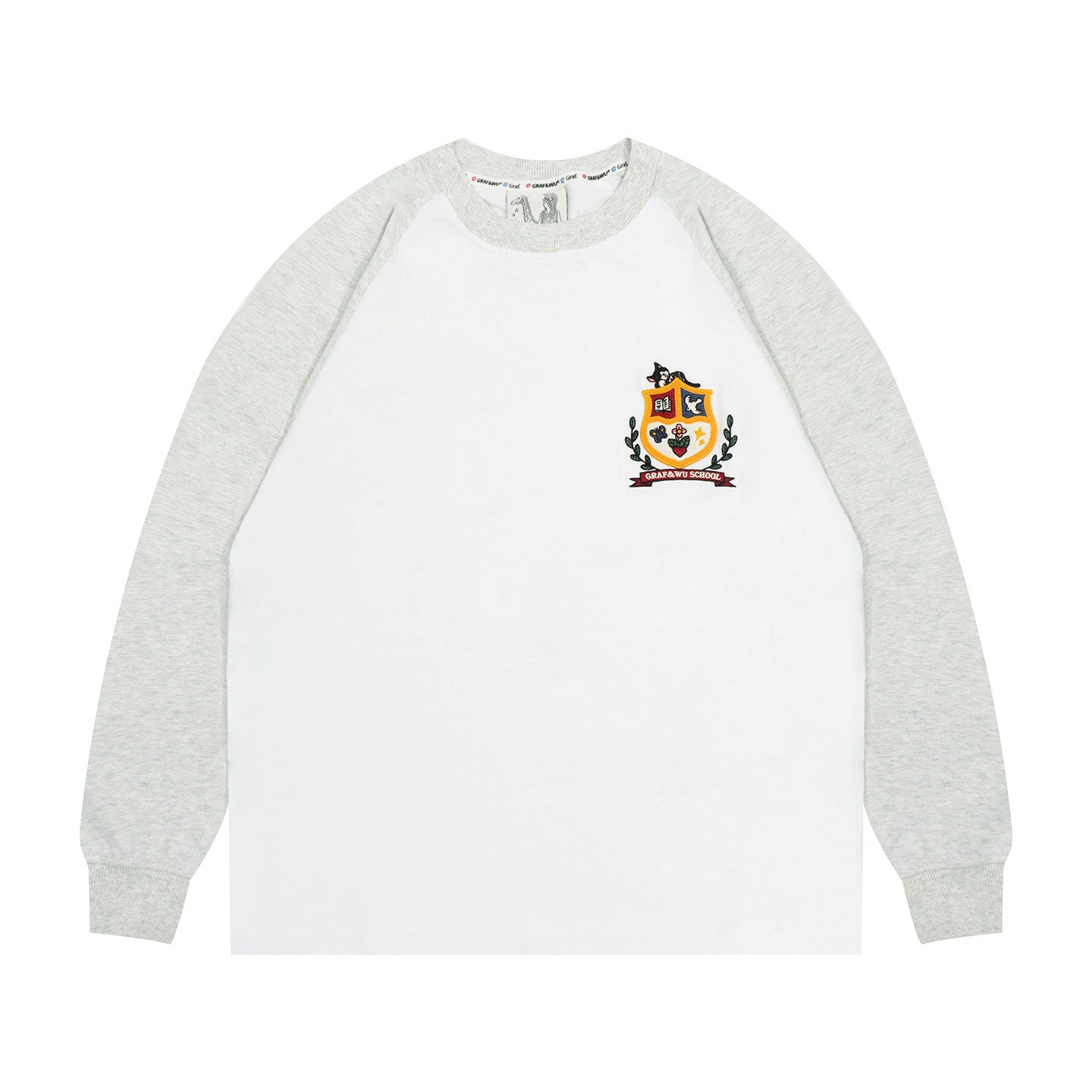 GRAF&WU Sleeping Cow Cat Badge Raglan Long-Sleeve Shirt