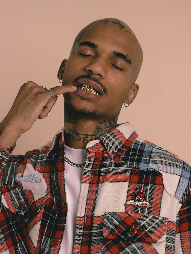 GRAF&WU Spliced Grid Ddesign Flannel Fashion Shirt