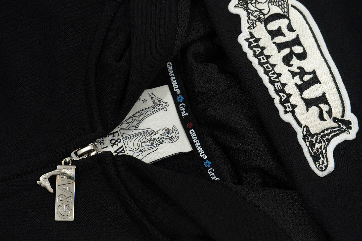 GRAF&WU Knight Print Oversized Streetwear Retro Zip Up Hoodie