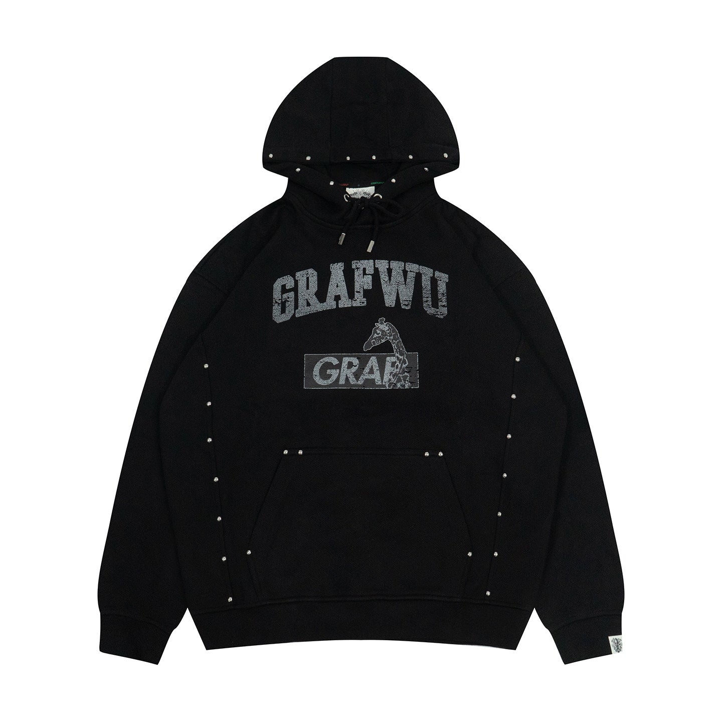 GRAF&WU Brand Fashion Studded Design Vintage Fleece Hoodie