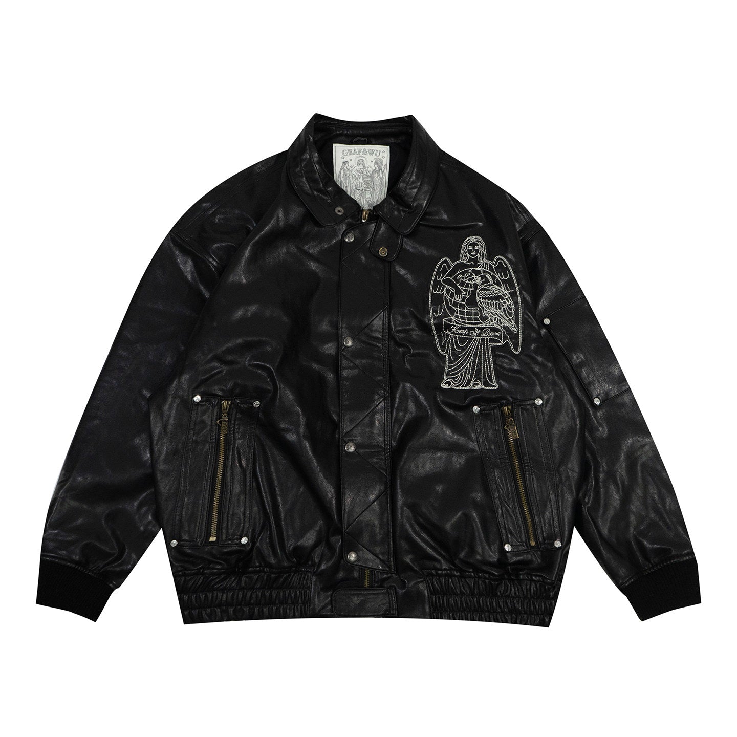 GRAF&WU World Is Yours Victory Goddess Motorcycle Retro Leather Jacket