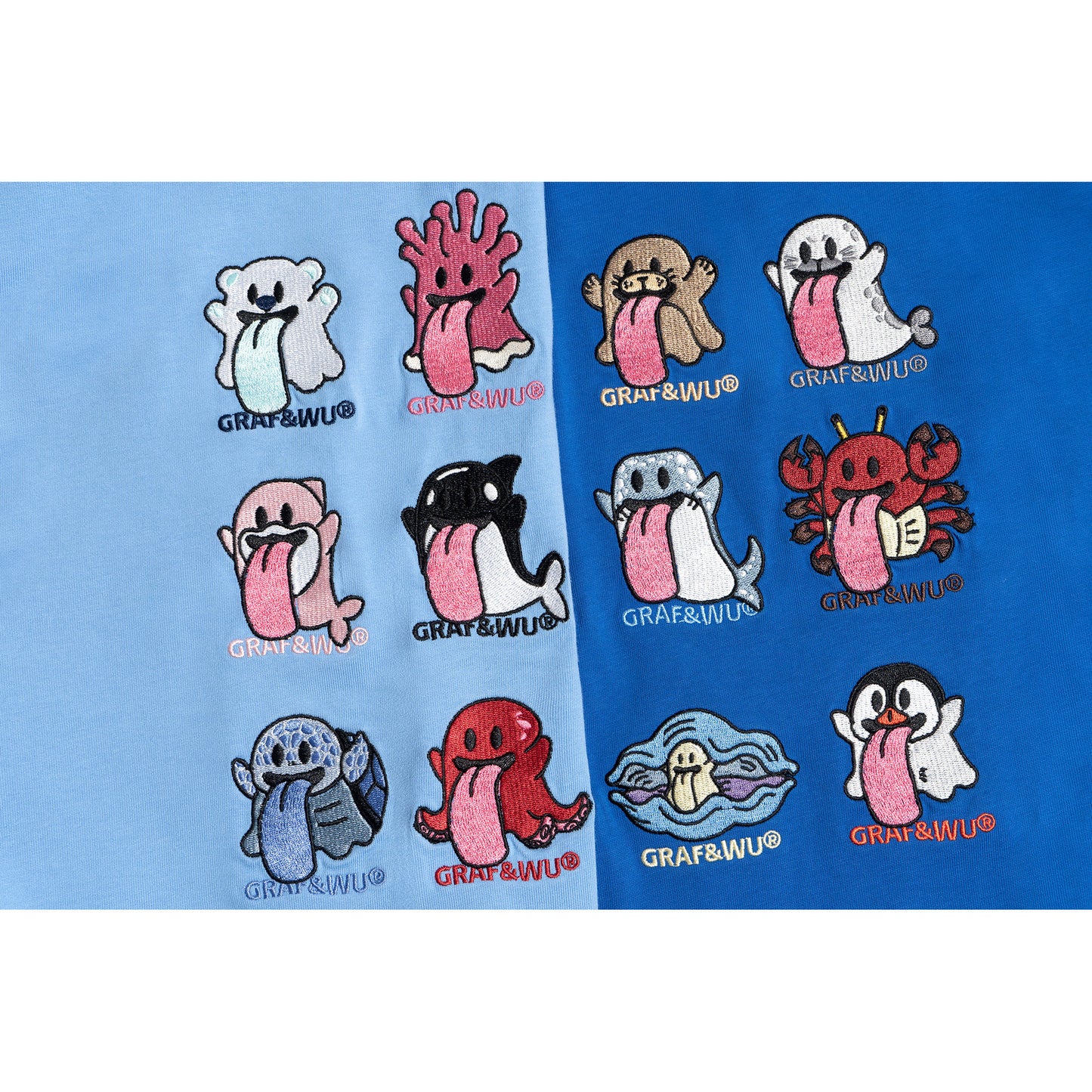 GRAF&WU 12 Ocean Cute Ghost Character Embroidered T-Shirts