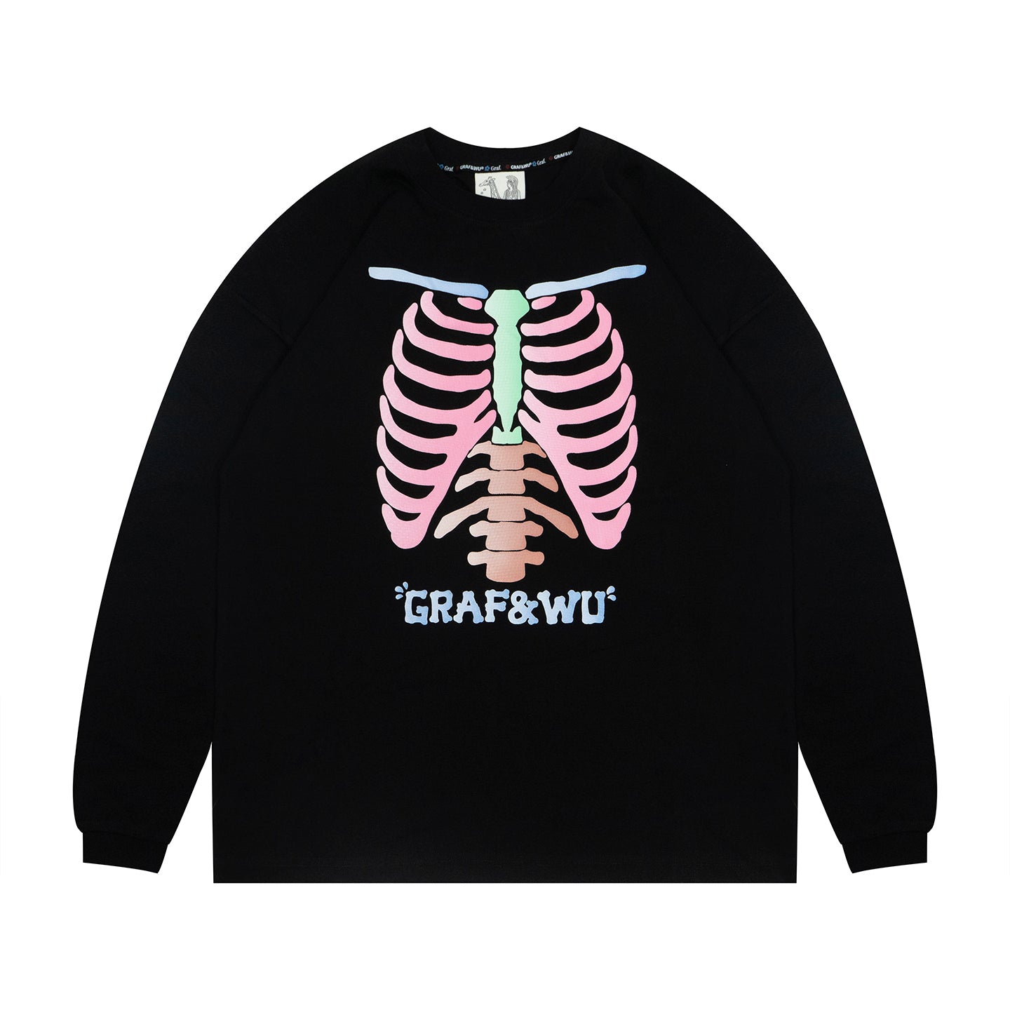 GRAF&WU Anatomical Rib Cage Print Streetwear Long Sleeve Shirt
