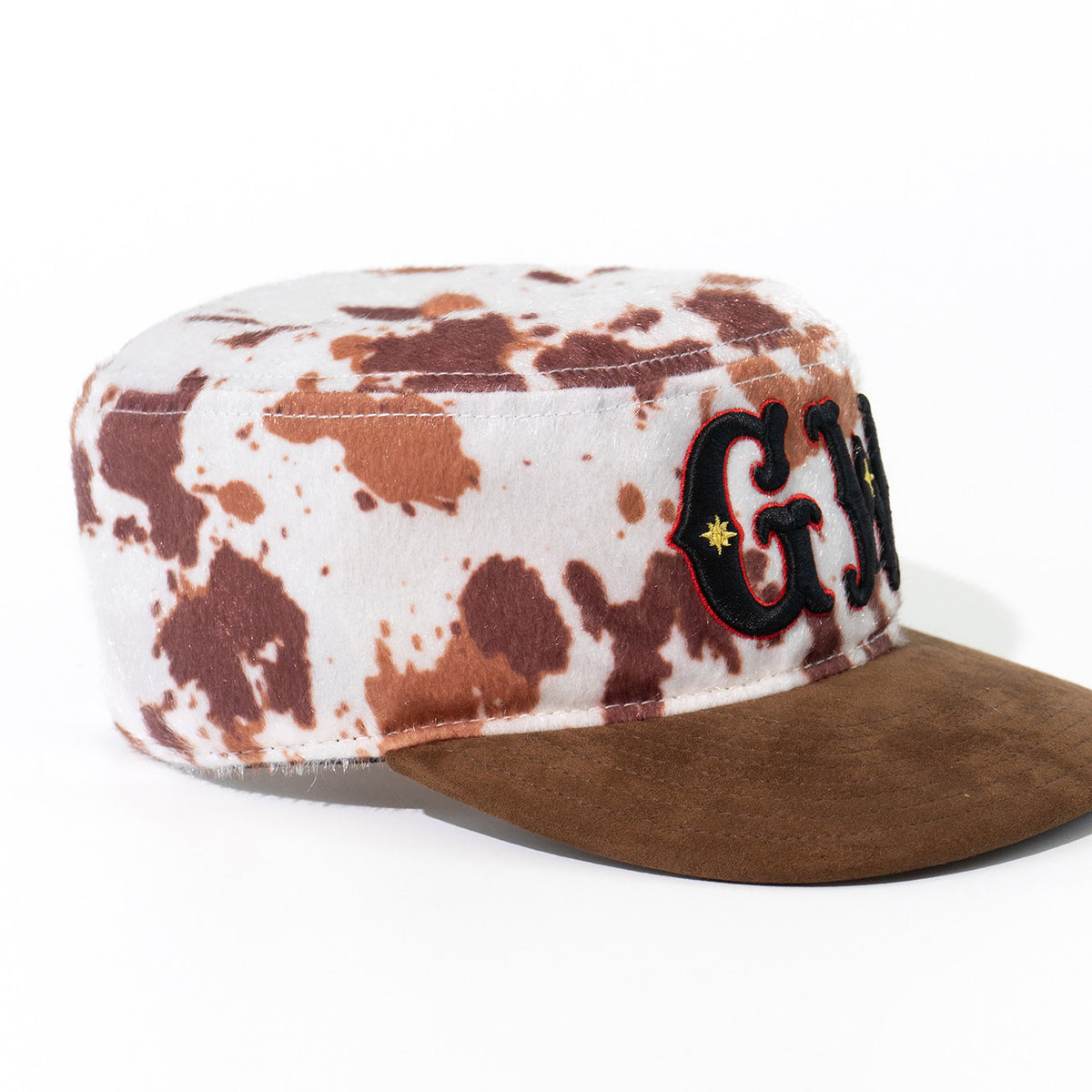 GRAF&WU Faux Pony Fur GW Embroidered Suede Western Style Flat-top Cap