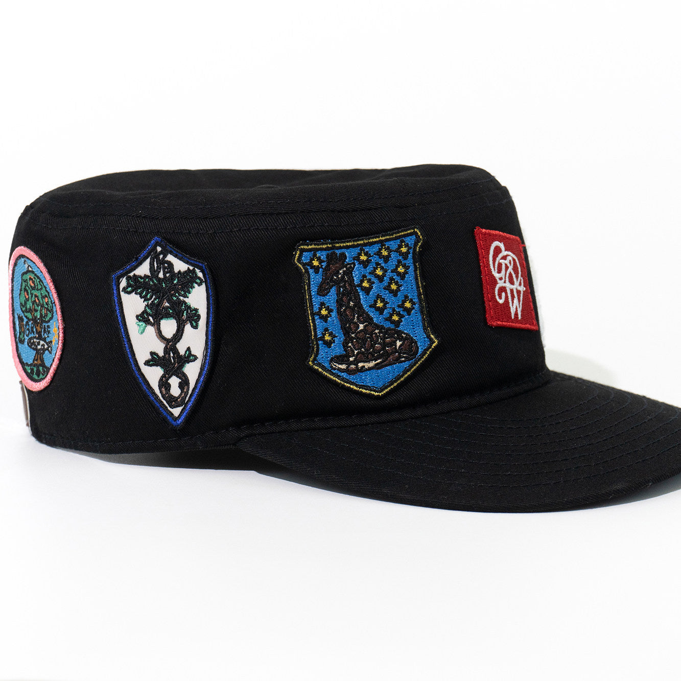 GRAF&WU Cute Patchwork Embroidered Ghost Street Flat Top Camp Cap