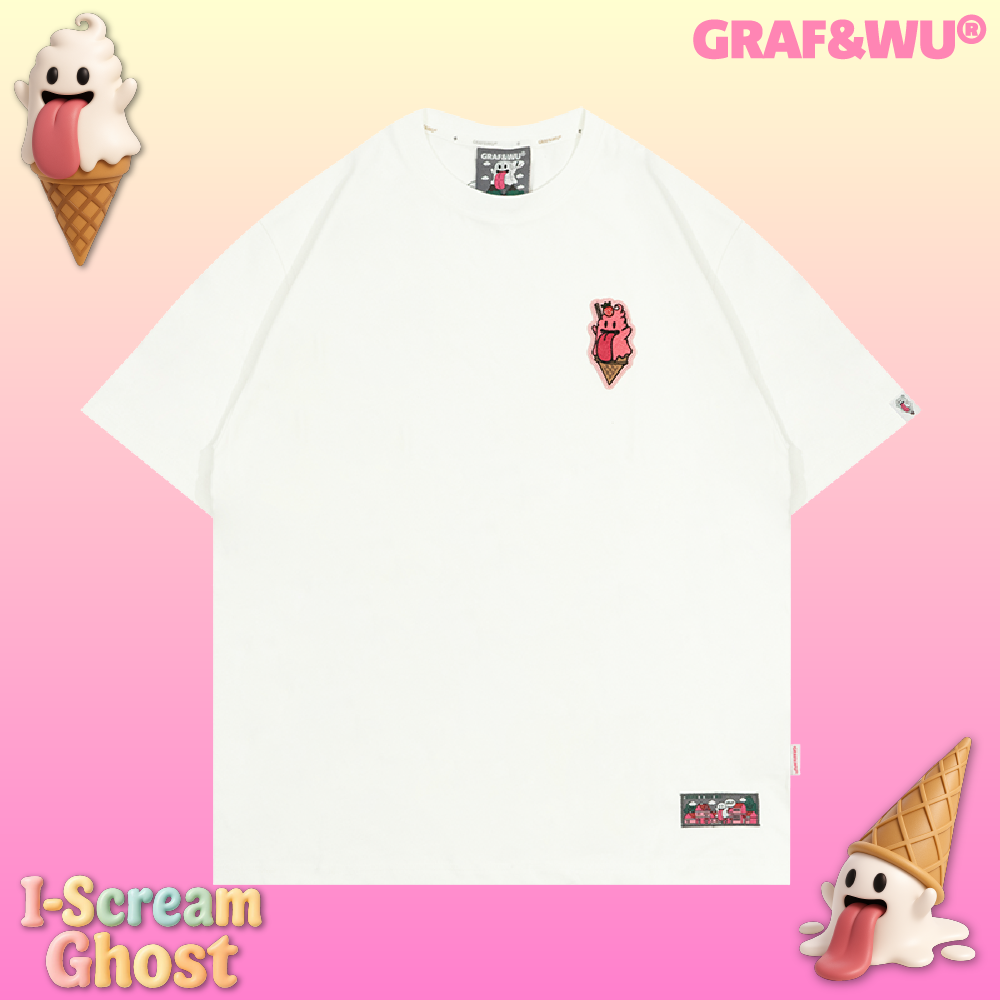 GRAF&WU T-Shirts Ice Cream Cute Ghost T-Shirt Fashion Cotton Short-Sleeved Men Women Casual Short Sleeve Summer T-Shirts For Ice Cream Lovers