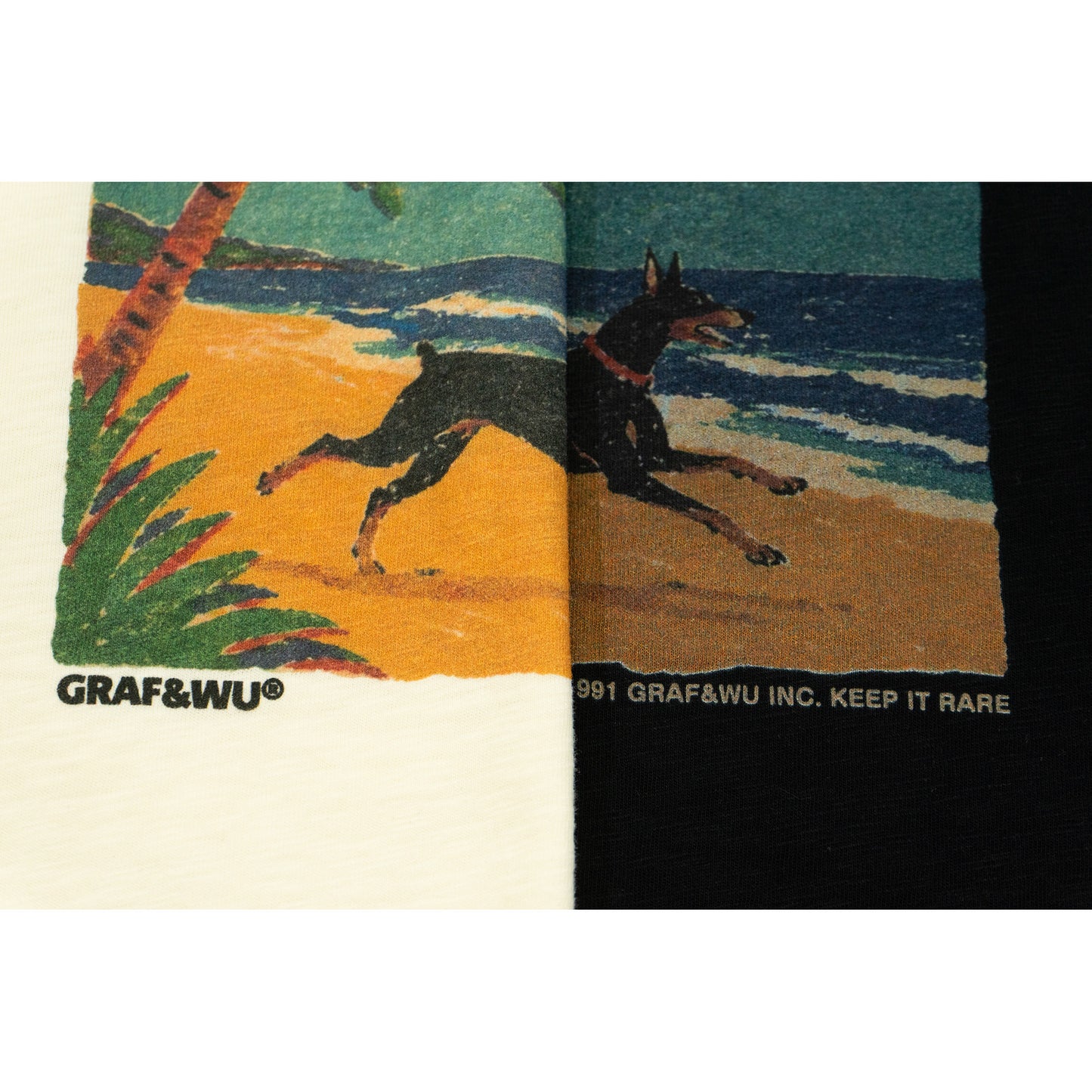 GRAF&WU Doberman Beach Running Oil Painting Pattern T-shirt