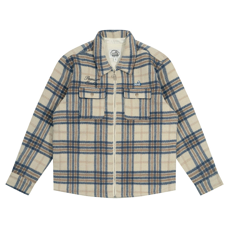 GRAF&WU Metal Deer Logo Woolen Checked Shirt Jacket