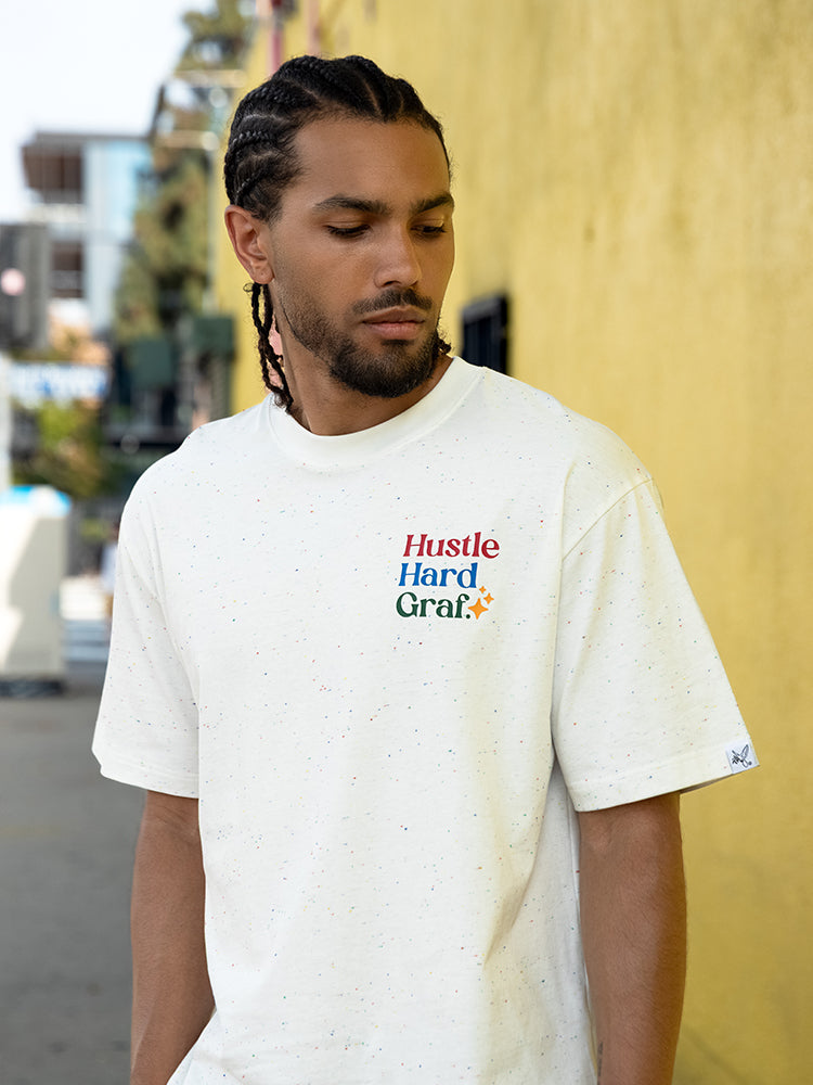 GRAF&WU【Colorful Dots】T-shirts Hustle Hard Graf Short-sleeved Street Fighting Printed Short sleeves Men women casual T-shirt