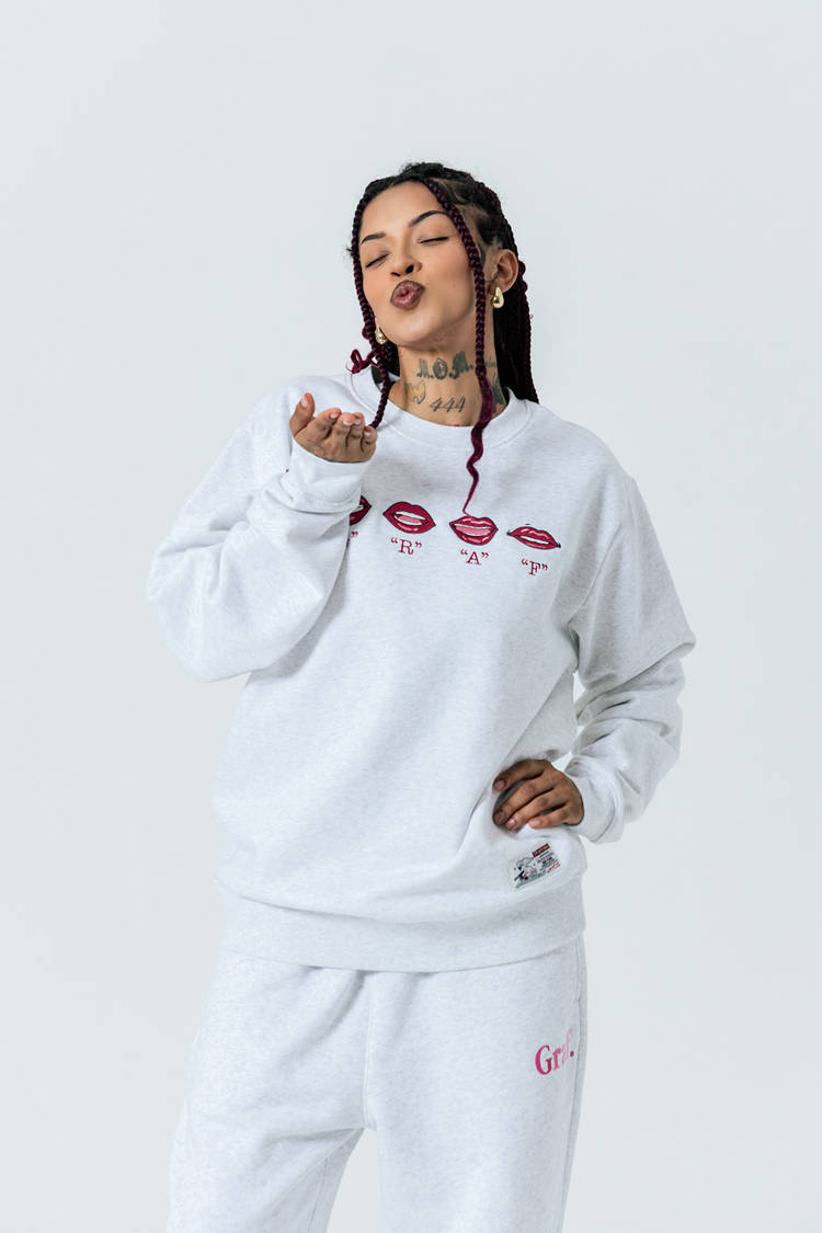 GRAF&WU Lips Say GRAF Lip-sync Embroidery Hoodie Cozy Sweatshirt
