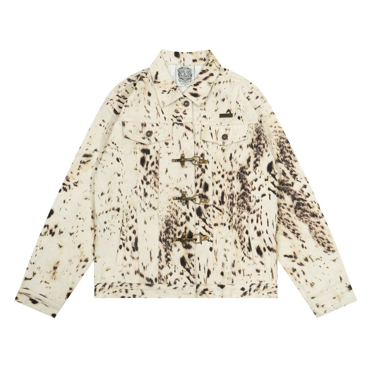 GRAF&WU Snow Leopard Print Lobster Button Short Jacket