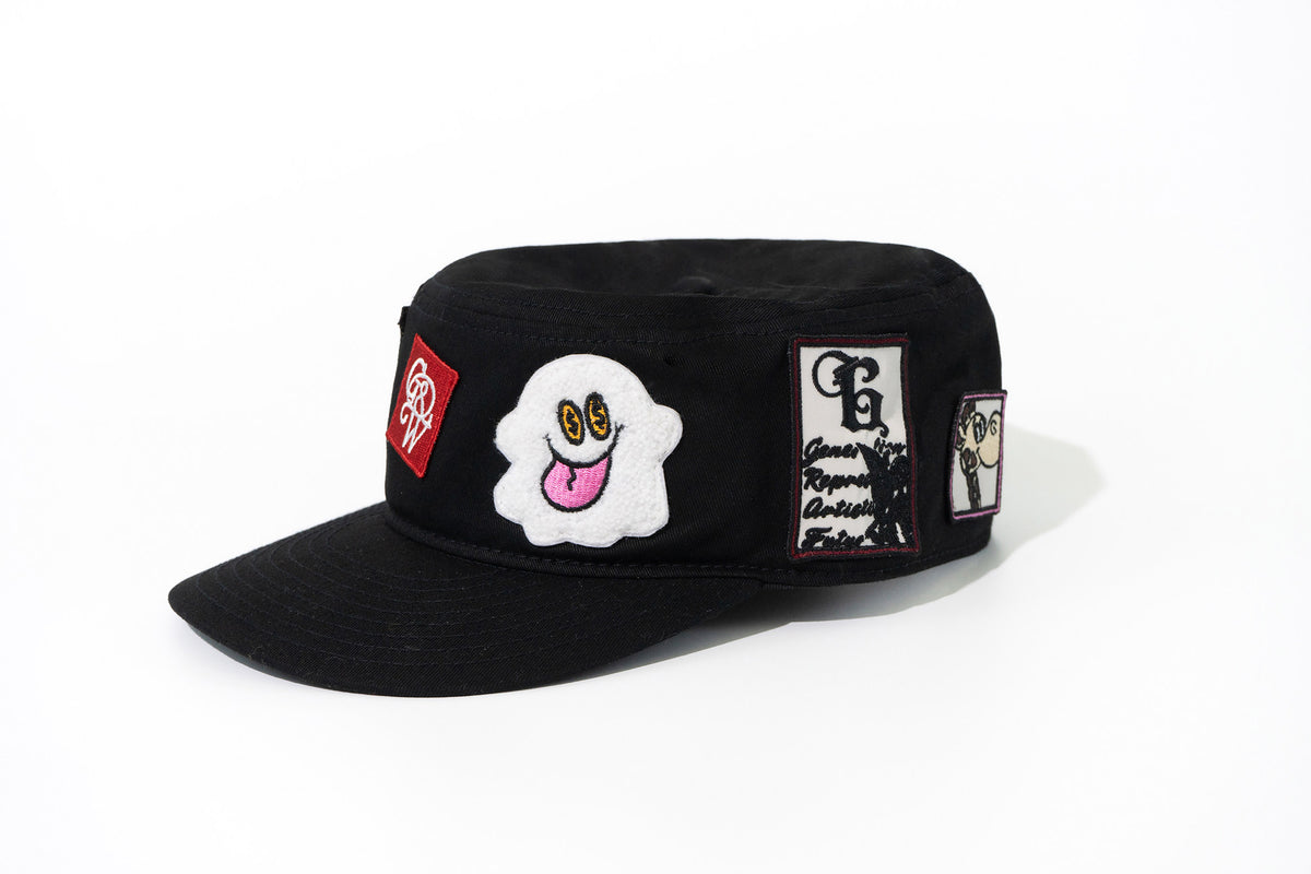 GRAF&WU Cute Patchwork Embroidered Ghost Street Flat Top Camp Cap