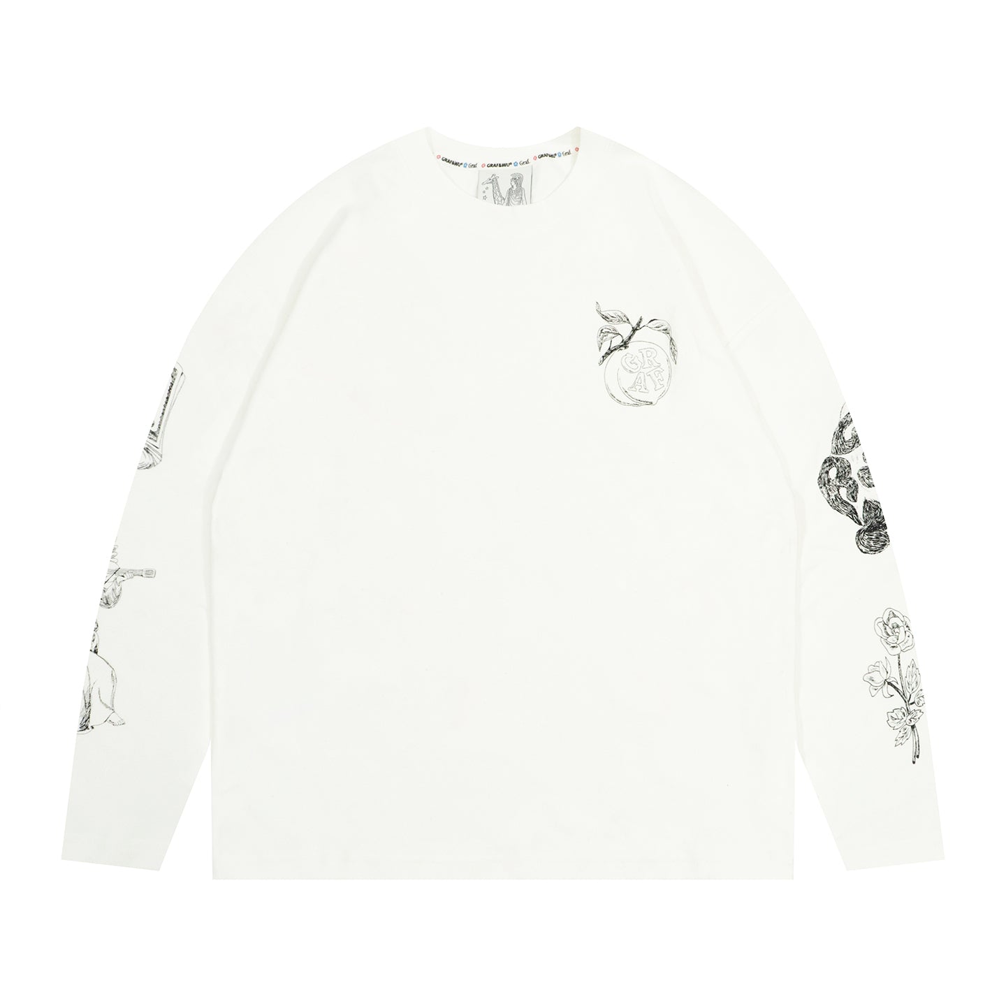 GRAF&WU Cat Giraffe Sketch Graphic Vintage Long Sleeves Shirt