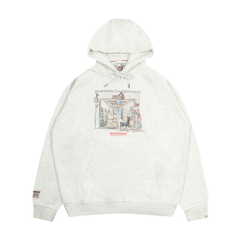GRAF&WU Doberman Ask Cute Ghost Store Story Hoodie Street Sweatshirt