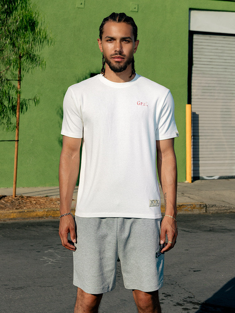 GRAF&WU Brand Letter Embroidered Graphic Tee Unisex Oversized Streetwear