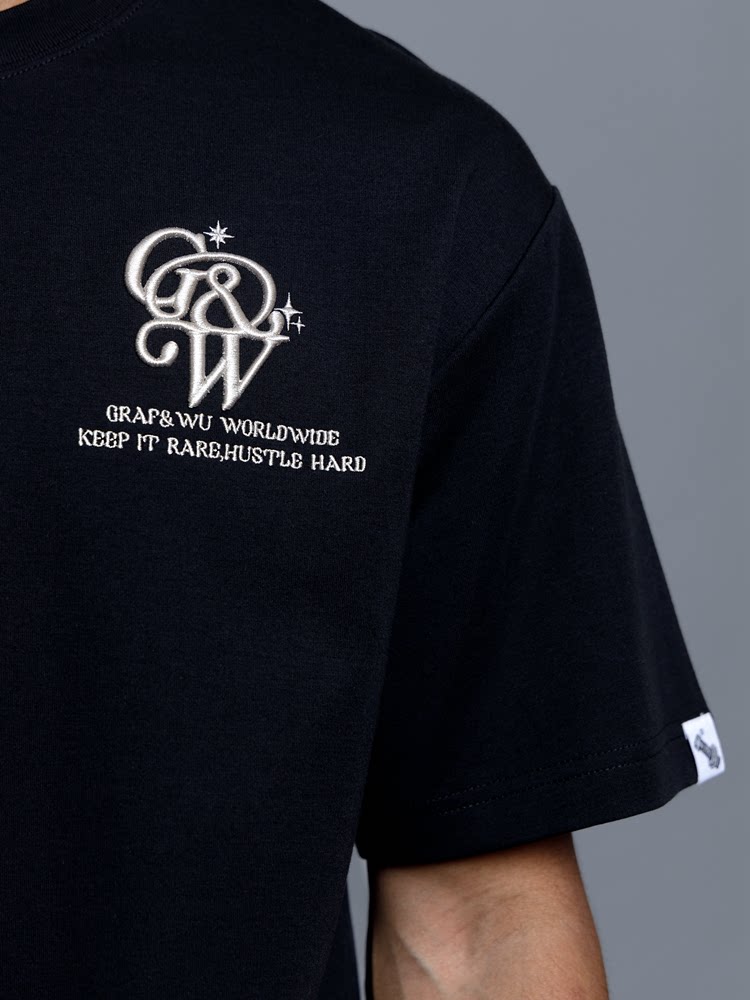 GRAF&WU Brand Letter 3D Embroidered Cooling Causal Loose T-Shirt