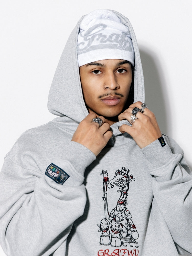 GRAF&WU Heartbreak Giraffe Embroidered Thick Hoodie