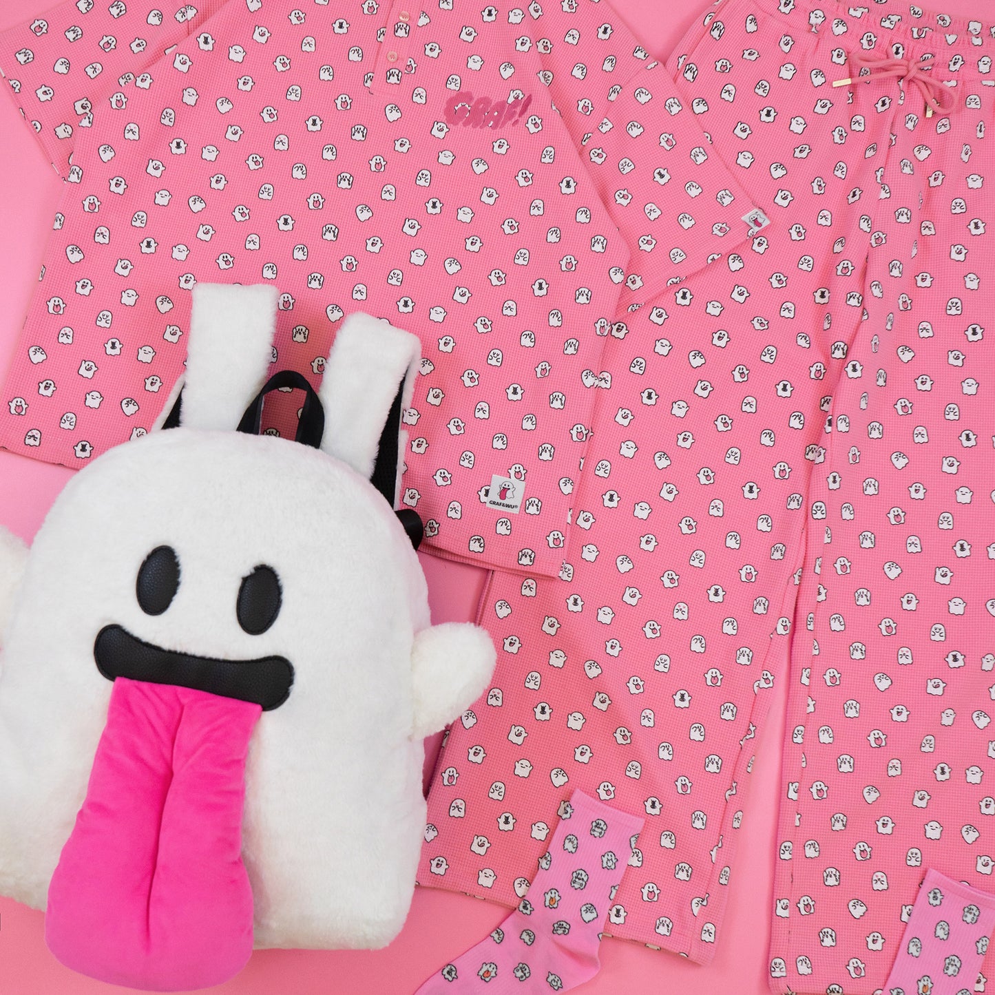 GRAF&WU Mini Cute Ghost Cotton Waffle Cozy Pants
